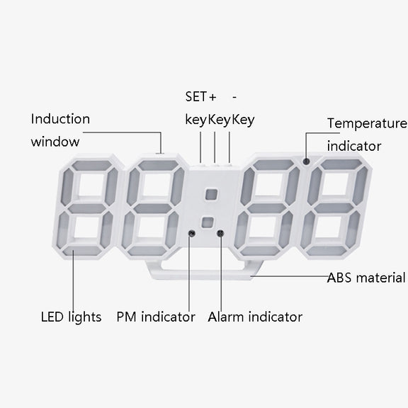 6609 3D Stereo LED Alarm Clock Living Room 3D Wall Clock, Colour: Red