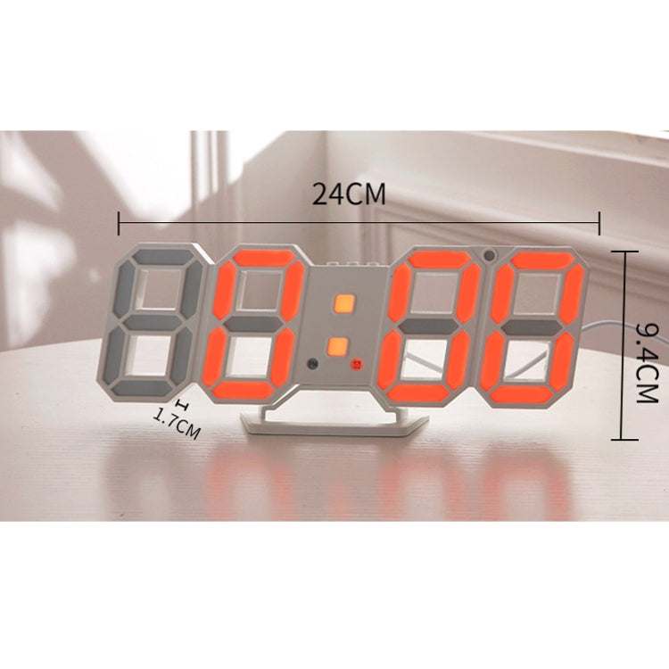 6609 3D Stereo LED Alarm Clock Living Room 3D Wall Clock, Colour: Red