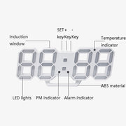 6609 3D Stereo LED Alarm Clock Living Room 3D Wall Clock, Colour: Black Frame Blue Light
