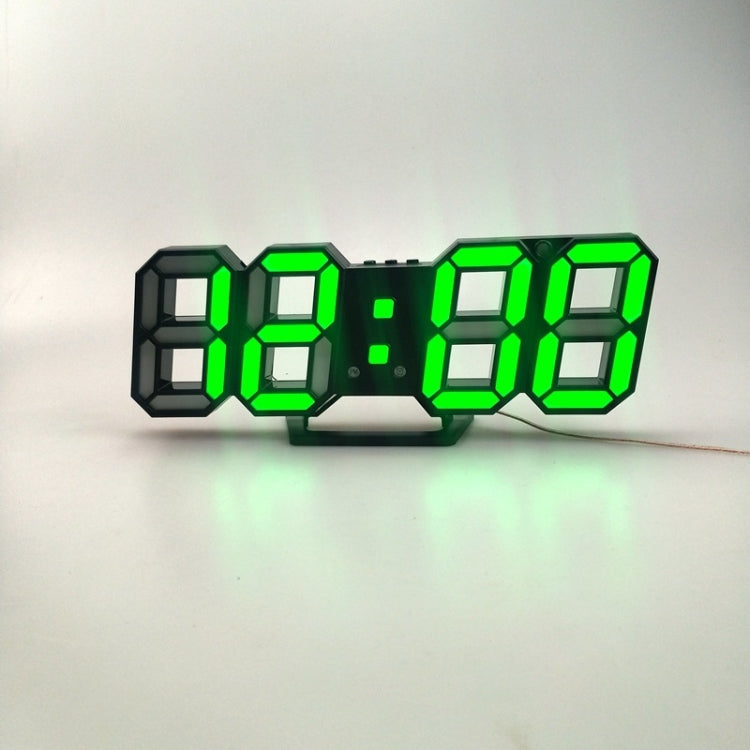 6609 3D Stereo LED Alarm Clock Living Room 3D Wall Clock, Colour: Black Frame Green Light - Alarm Clocks by PMc TechLife | Online Shopping South Africa | PMc TechLife | Buy Now Pay Later Mobicred