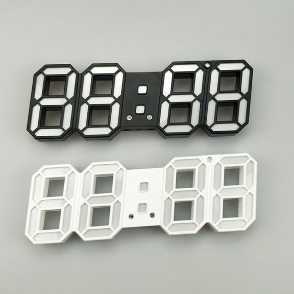 6609 3D Stereo LED Alarm Clock Living Room 3D Wall Clock, Colour: Black Frame Red Light