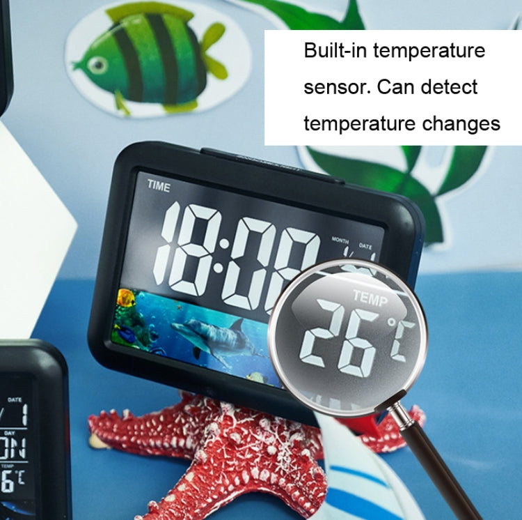 Color Screen Children Electronic Alarm Clock LCD Bedside Alarm Clock(Black Shell Turtle)