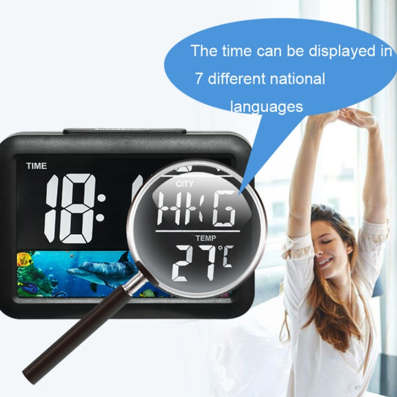 Color Screen Children Electronic Alarm Clock LCD Bedside Alarm Clock(Black Shell Universe)