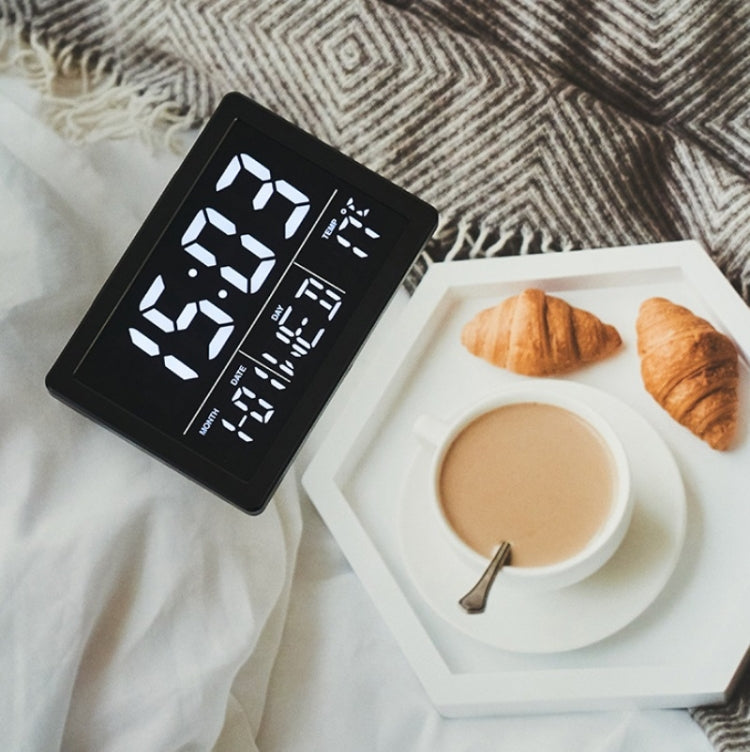 Large Screen LED Clock Bedside Multifunctional Electronic Alarm Clock(Black Shell White Light)