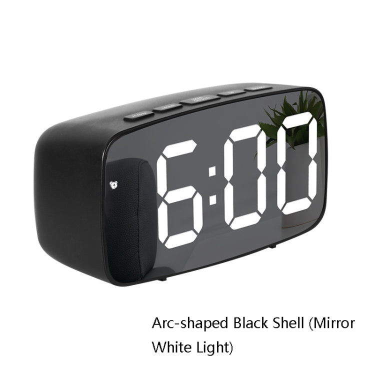 Mirror Bedside Alarm Clock Battery Plug-In Dual-Purpose LED Clock, Colour: Arc-shaped Black Shell (Mirror White Light) - free shipping - PMc TechLife - Order now!