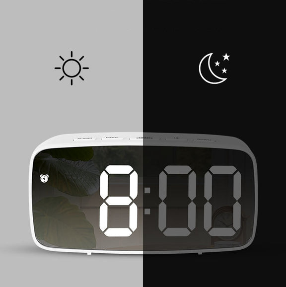 Mirror Bedside Alarm Clock Battery Plug-In Dual-Purpose LED Clock, Colour: Rectangular Black Shell (Mirror White Light)