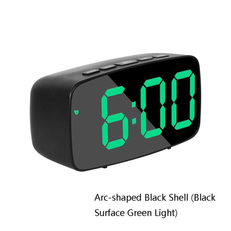 Mirror Bedside Alarm Clock Battery Plug-In Dual-Purpose LED Clock, Colour: Arc-shaped Black Shell (Black Surface Green Light) - Alarm Clocks by PMc TechLife | Online Shopping South Africa | PMc TechLife | Buy Now Pay Later Mobicred