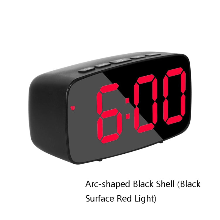 Mirror Bedside Alarm Clock Battery Plug-In Dual-Purpose LED Clock, Colour: Arc-shaped Black Shell (Black Surface Red Light) - Alarm Clocks by PMC TechLife | Online Shopping South Africa | PMC TechLife