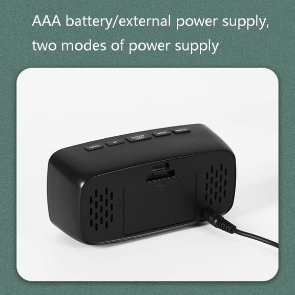 Mirror Bedside Alarm Clock Battery Plug-In Dual-Purpose LED Clock, Colour: Rectangle Black Shell (Black Surface Red light)
