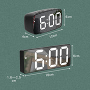 Mirror Bedside Alarm Clock Battery Plug-In Dual-Purpose LED Clock, Colour: Rectangle Black Shell (Black Surface Red light)