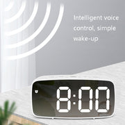 Mirror Bedside Alarm Clock Battery Plug-In Dual-Purpose LED Clock, Colour: Rectangular White Shell (Mirror White Light)