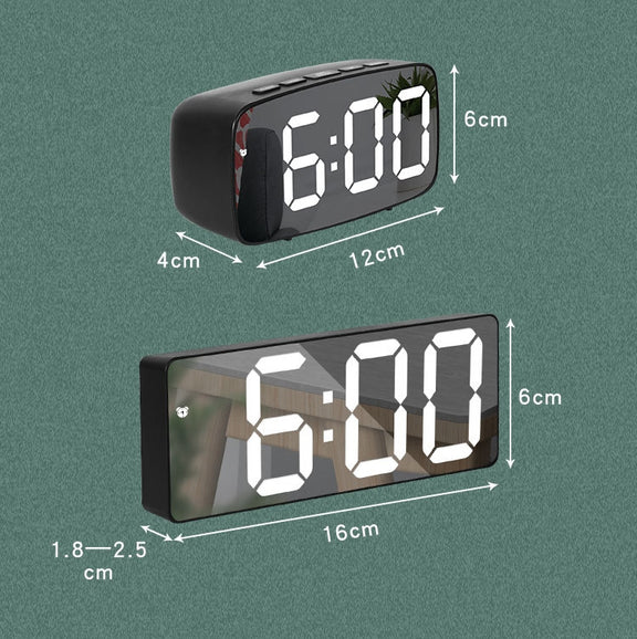 Mirror Bedside Alarm Clock Battery Plug-In Dual-Purpose LED Clock, Colour: Rectangular White Shell (Mirror White Light)