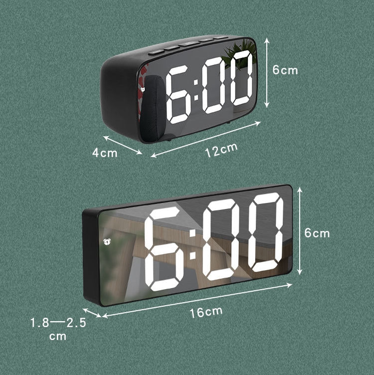 Mirror Bedside Alarm Clock Battery Plug-In Dual-Purpose LED Clock, Colour: Rectangular White Shell (Mirror White Light)