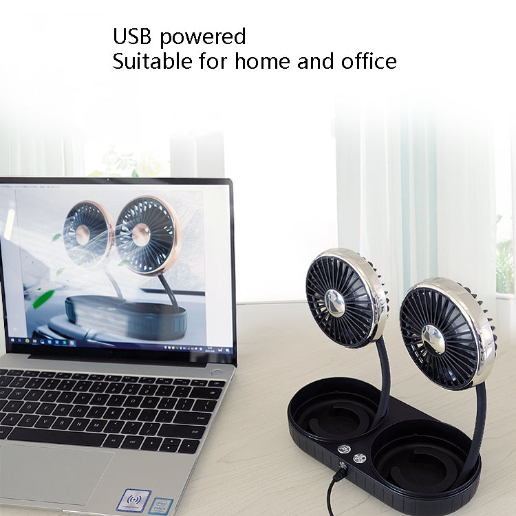 F303 Car USB Fan Car Shake Head Fan(Double Head Gold) - Heating & Fans by PMC TechLife | Online Shopping South Africa | PMC TechLife | Buy Now Pay Later Mobicred