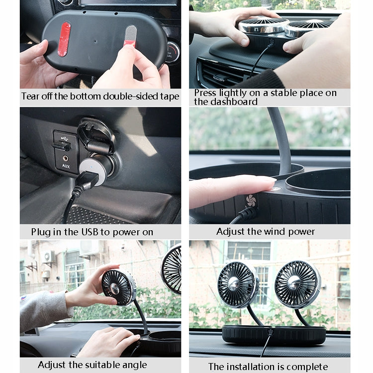 F303 Car USB Fan Car Shake Head Fan(Double Head Gold) - Heating & Fans by PMC TechLife | Online Shopping South Africa | PMC TechLife | Buy Now Pay Later Mobicred