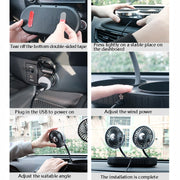F303 Car USB Fan Car Shake Head Fan(Double Head Silver)