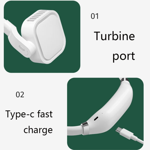 G2 Hanging Neck Leafless Fan Outdoor Student Sports Mini USB Silent Fan, Colour: 2000MAH Night Green