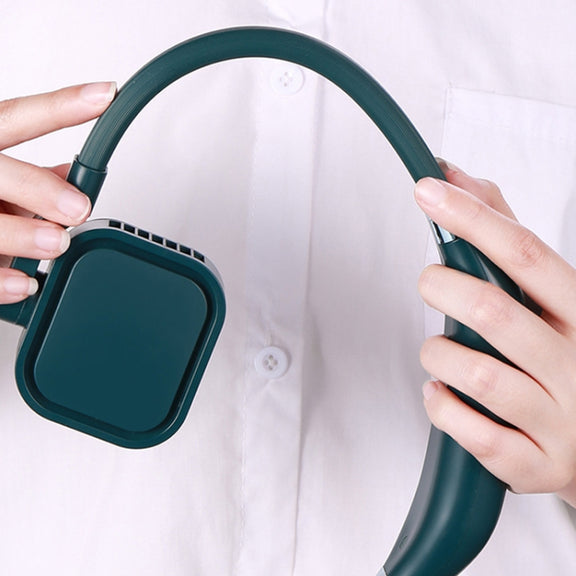 G2 Hanging Neck Leafless Fan Outdoor Student Sports Mini USB Silent Fan, Colour: 2000MAH Night Green
