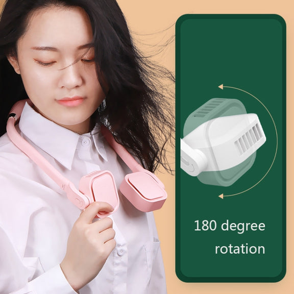 G2 Hanging Neck Leafless Fan Outdoor Student Sports Mini USB Silent Fan, Colour: 2000MAH Night Green
