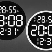 6620 12 Inch LED Simple Wall Clock Living Room Round Silent Digital Temperature And Humidity Electronic Clock(Black Frame US Plug)