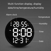 6620 12 Inch LED Simple Wall Clock Living Room Round Silent Digital Temperature And Humidity Electronic Clock(Black Frame US Plug)
