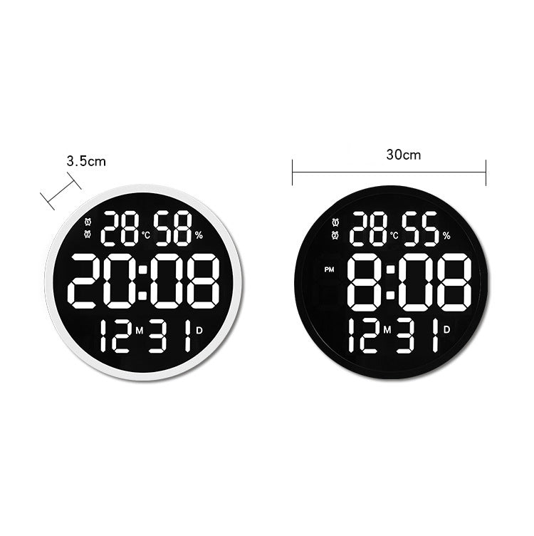 6620 12 Inch LED Simple Wall Clock Living Room Round Silent Digital Temperature And Humidity Electronic Clock(Black Frame EU Plug) - Wall Clock by PMC TechLife | Online Shopping South Africa | PMC TechLife