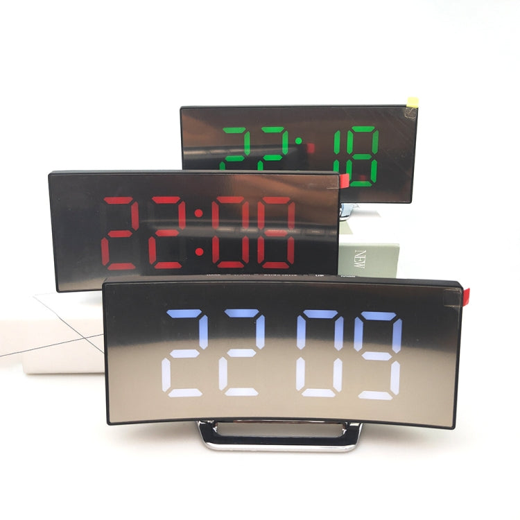 6507 Curved Big Screen Electronic Clock LED Mirror Mute Alarm Clock(White)