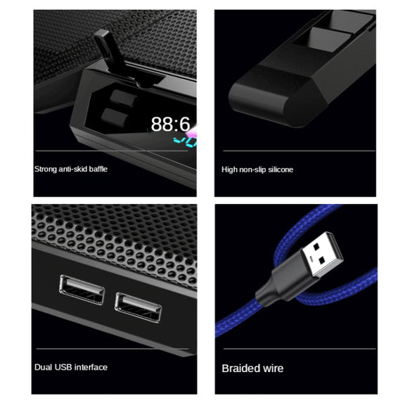 COOLCOLD RGB Notebook Radiator Six Fan Adjustable Laptop Cooling Base 5V Speed  Colorful Version