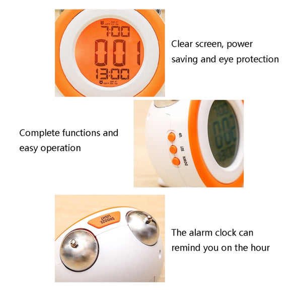 0705 Big Volume Simple Three-Dimensional LED Alarm Clock Mute Luminous Electronic Clock(Black Shell Orange)