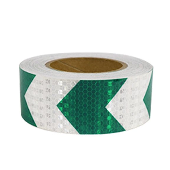 PVC Crystal Color Arrow Reflective Film Truck Honeycomb Guidelines Warning Tape Stickers 5cm x 25m(White Green)