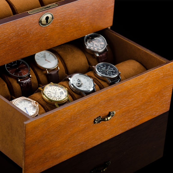 Wooden Double-Layer Watch Storage Box With Lock Jewelry Collection Display Box, Specification: 20 Epitope