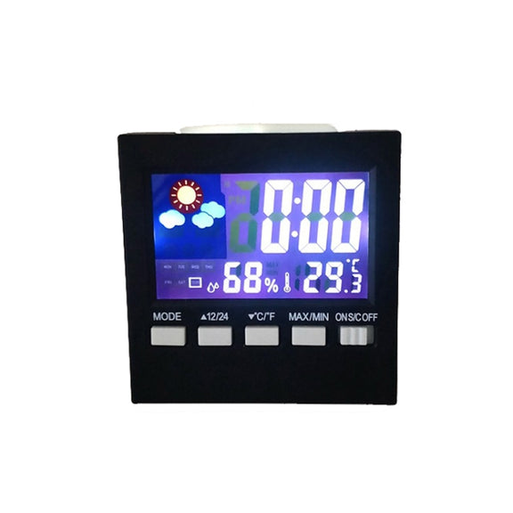 2159 Household Temperature And Humidity Display Alarm Clock Indoor Electronic Digital Display Multi-Function Color Screen Clock(Black)