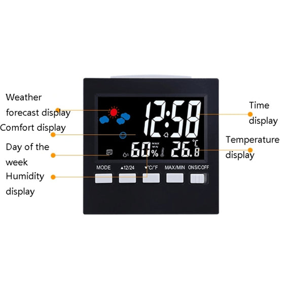 2159 Household Temperature And Humidity Display Alarm Clock Indoor Electronic Digital Display Multi-Function Color Screen Clock(Black)