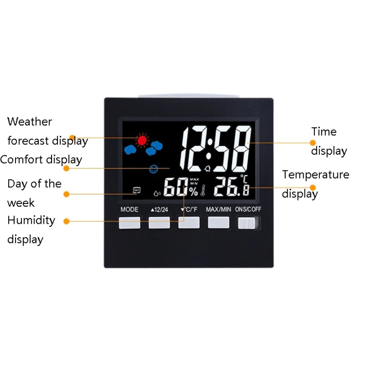 2159 Household Temperature And Humidity Display Alarm Clock Indoor Electronic Digital Display Multi-Function Color Screen Clock(Black)