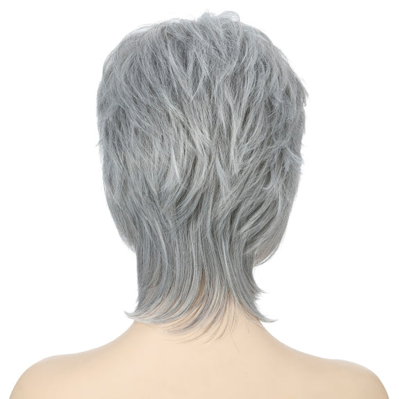 Short Hair Female Wigs Fluffy Fiber Set(Silver White)
