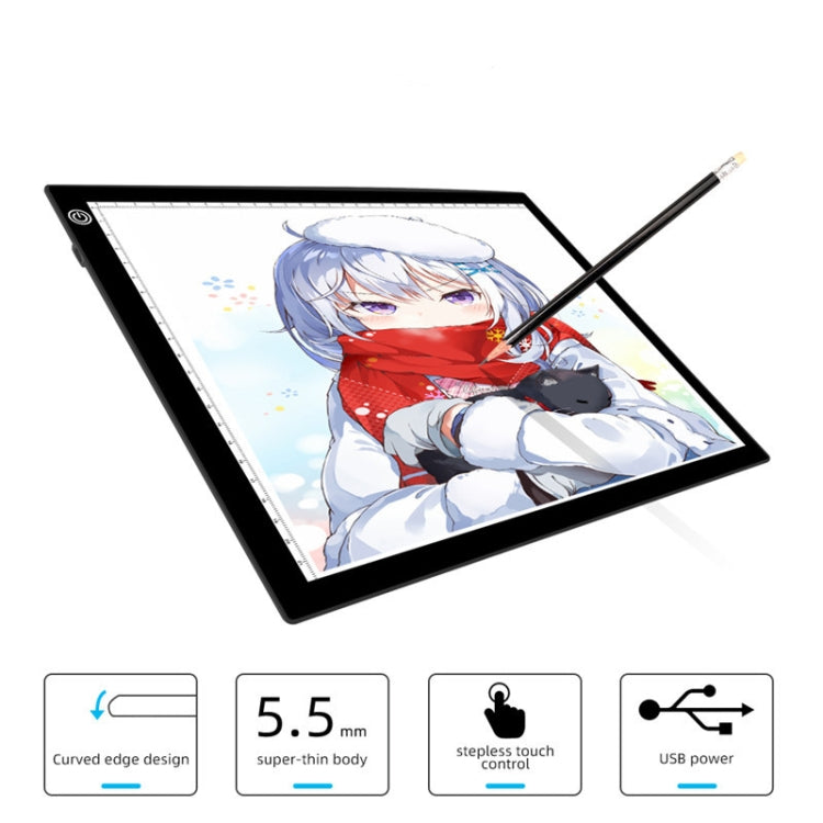 Copy Station Anime Drain Station LED Copy Board With Magnetic Suction Light Board Drawing Plate With USB Cable, Specification: A4 3 Gear Dimming (Black)