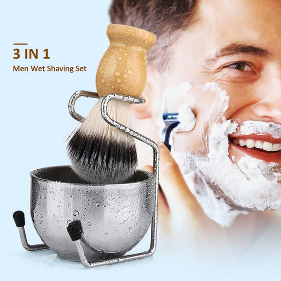 B3004 3 Pcs/Set Men Styling Tools Nylon Beard Brush Rack Foam Bowl(3 Pcs/Set)