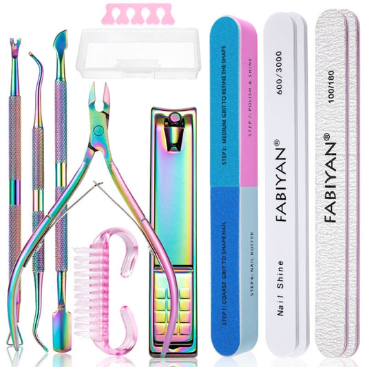 13 In 1 FABIYAN Color Titanium Nail Art Tool Set Dead Skin Shears Steel Push Nail File Pliers - free shipping - PMC Jewellery - Order now!