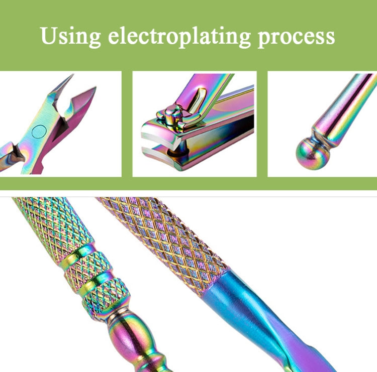 13 In 1 FABIYAN Color Titanium Nail Art Tool Set Dead Skin Shears Steel Push Nail File Pliers