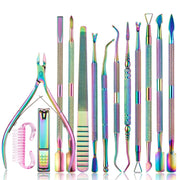 14 In 1 FABIYAN Color Titanium Nail Art Tool Set Dead Skin Shears Steel Push Nail File Pliers