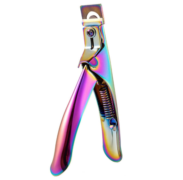 Nail Word Cut French U-Shaped Cut Fake Nail Cut Stainless Steel Nail Knife, Color Classification: Colorful Titanium 2