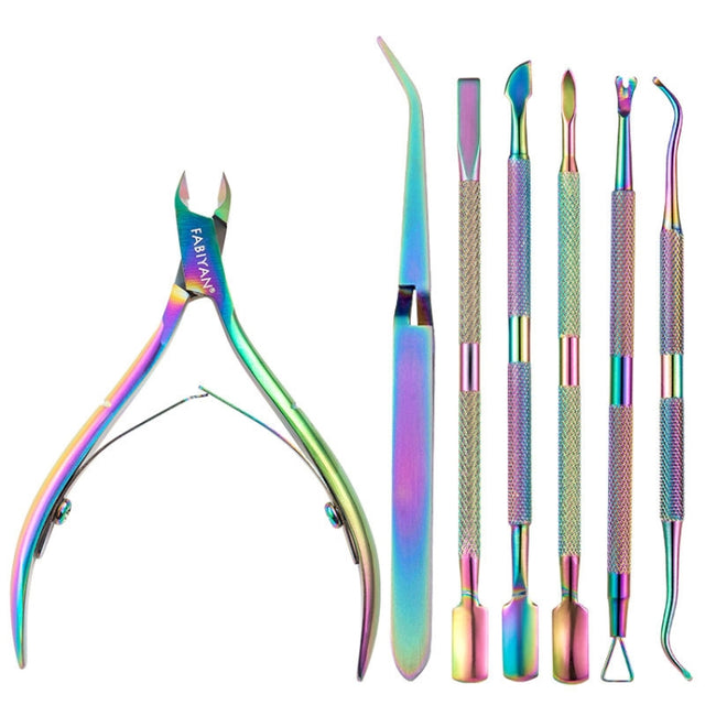 FABIYAN Stainless Steel Dead Skin Shear Steel Push Nail Art Tool Set, Specification:   Set 16