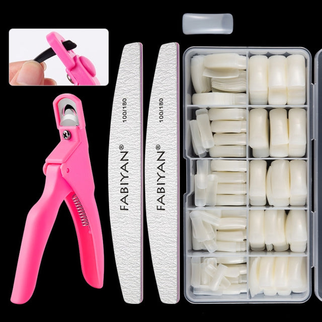 FABIYAN Nail Brush Nail Piece Set Nail Art Polishing Supplies Set, Specification: Natural Semi-sticked Small Set