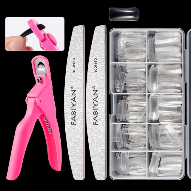 FABIYAN Nail Brush Nail Piece Set Nail Art Polishing Supplies Set, Specification: Transparent Semi-sticked Small Set