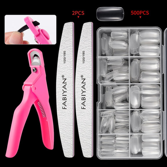 FABIYAN Nail Brush Nail Piece Set Nail Art Polishing Supplies Set, Specification: Transparent Full-sticked Small Set