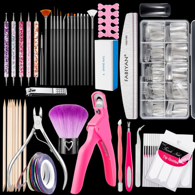 FABIYAN Nail Brush Nail Piece Set Nail Art Polishing Supplies Set, Specification: Transparent Semi-sticked Big Set