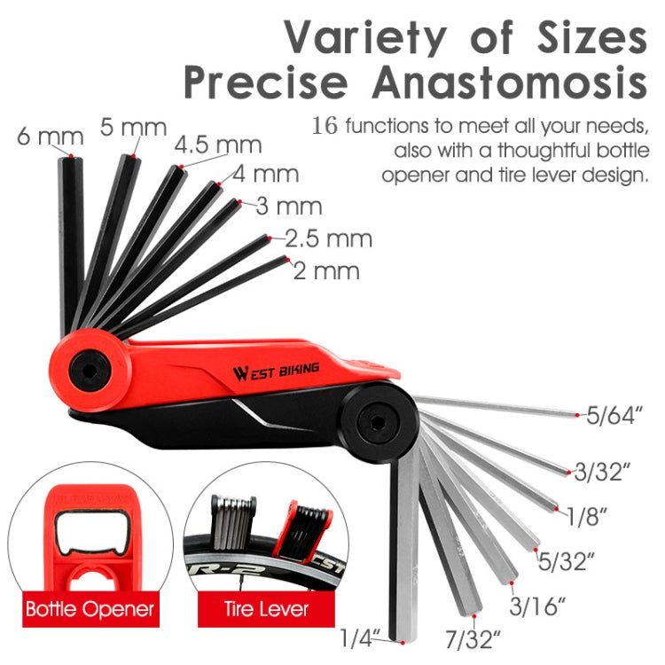 West Biking 16 In 1 Bicycle Repair Tool Multi-Function Wrench Hex Tool Riding Equipment(Black Red) - Maintenance tools by West Biking | Online Shopping South Africa | PMc TechLife | Buy Now Pay Later Mobicred