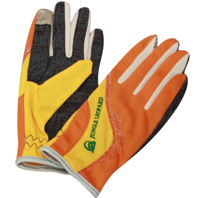 JUNGLE LEOPARD Outdoor Sports Mountaineering Full Finger Gloves Mesh Touch Screen Anti-Skid Gloves, Size: L(Orange+Yellow)