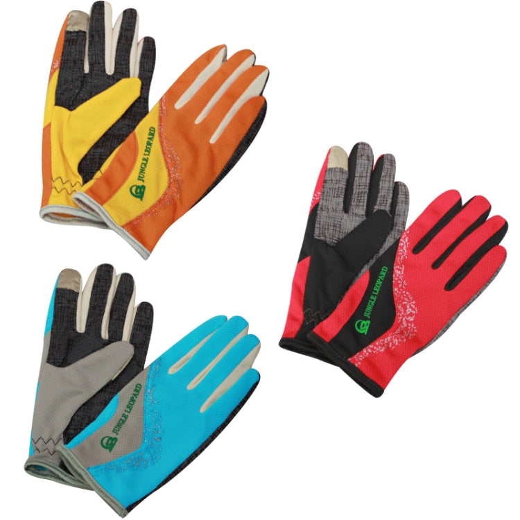 JUNGLE LEOPARD Outdoor Sports Mountaineering Full Finger Gloves Mesh Touch Screen Anti-Skid Gloves, Size: L(Lake Blue+Gray)