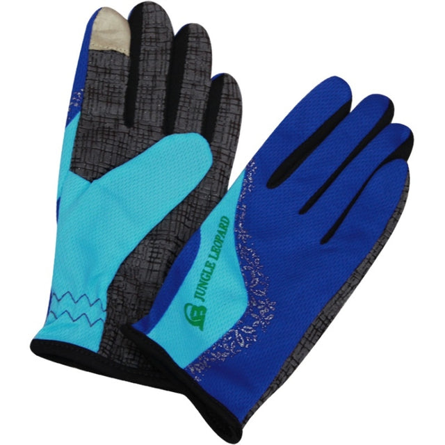 JUNGLE LEOPARD Outdoor Sports Mountaineering Full Finger Gloves Mesh Touch Screen Anti-Skid Gloves, Size: L(Blue+Lake Blue)